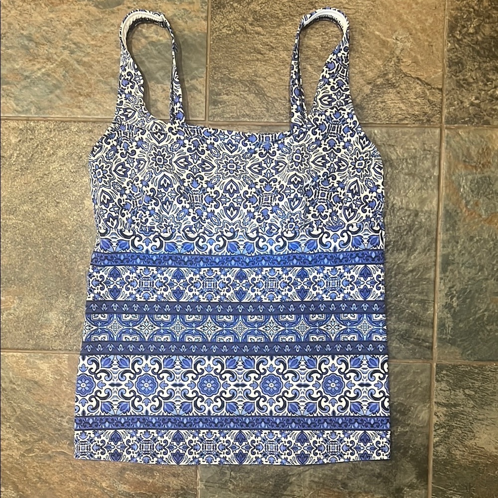 Lands' End Blue and White Swim Top